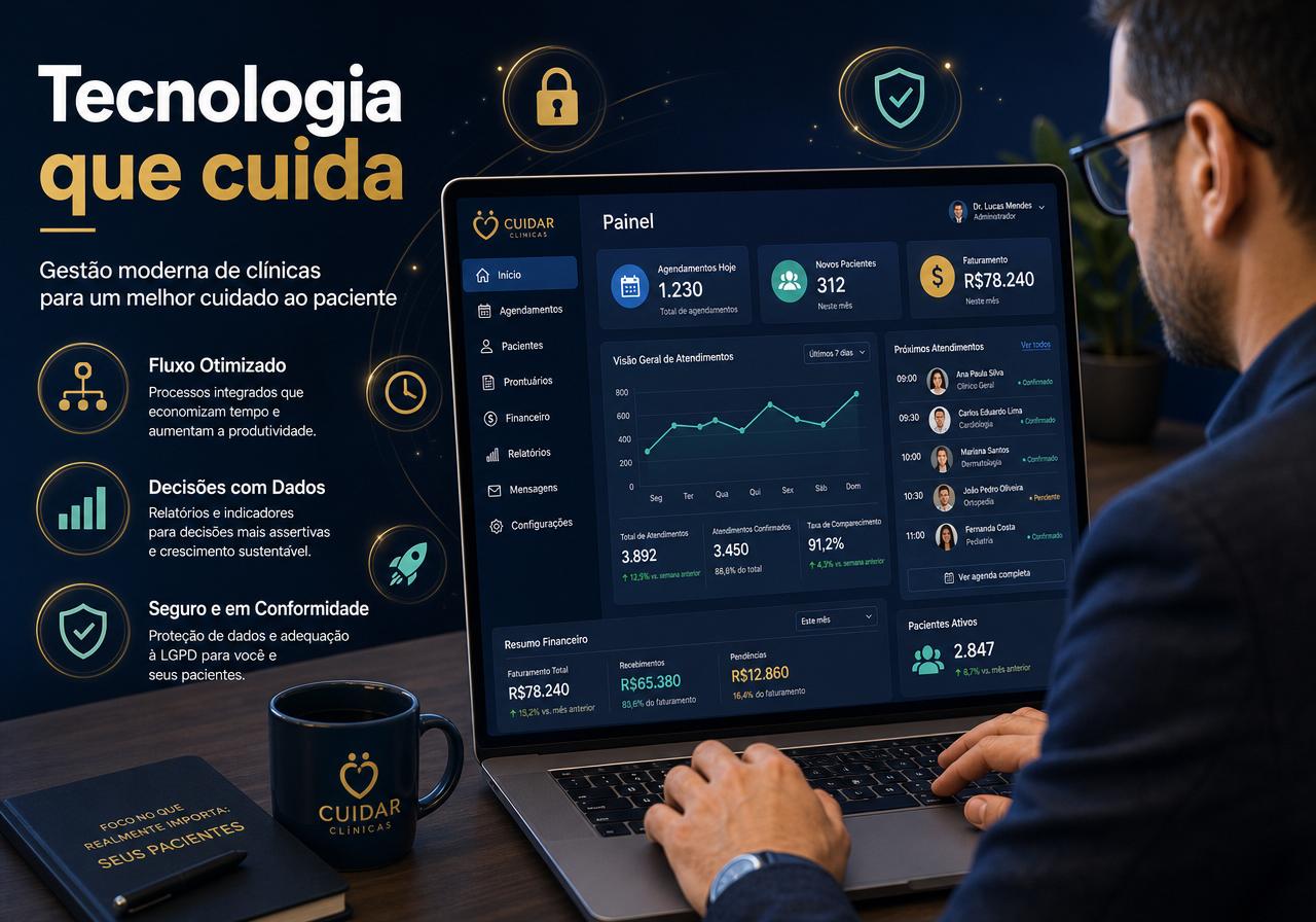 Desenvolvedor da Edtek Soluções trabalhando em sistema de gestão para clínica médica